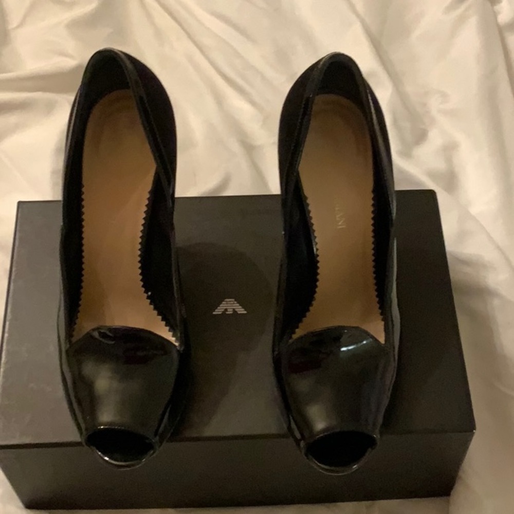 Black emporio Armani open toe heels size 8